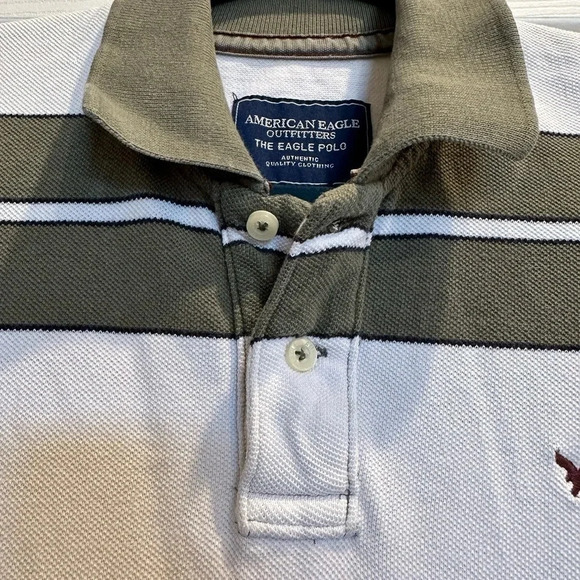 American Eagle Outfitters Green White Striped Eagle Polo Shirt Size XS - Picture 3 of 3